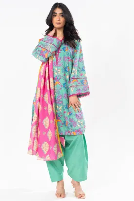 2 Pc Printed Khaddar Shirt With Khaddar Dupatta