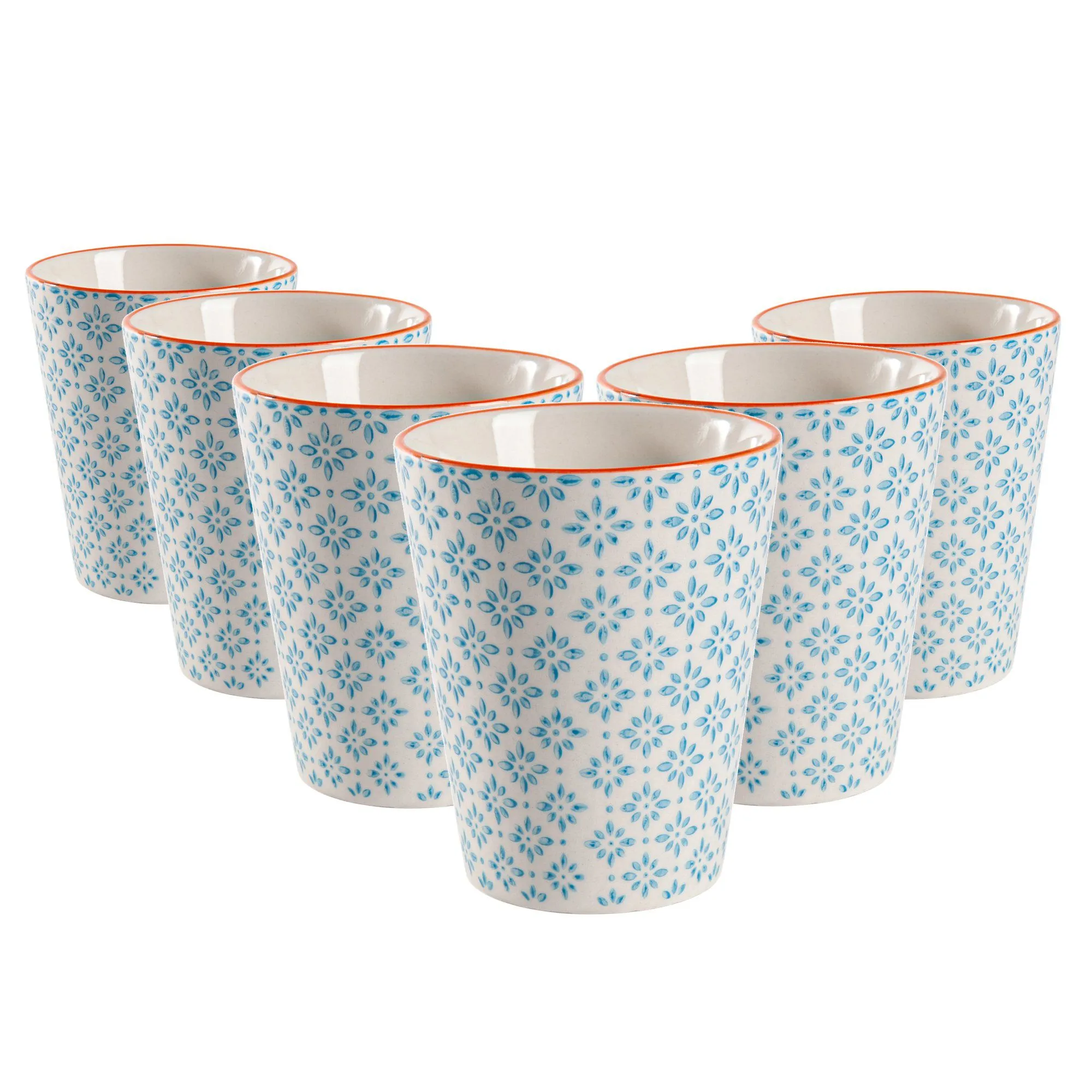 300ml Hand Printed Stoneware Tumblers - Pack of Six - By Nicola Spring