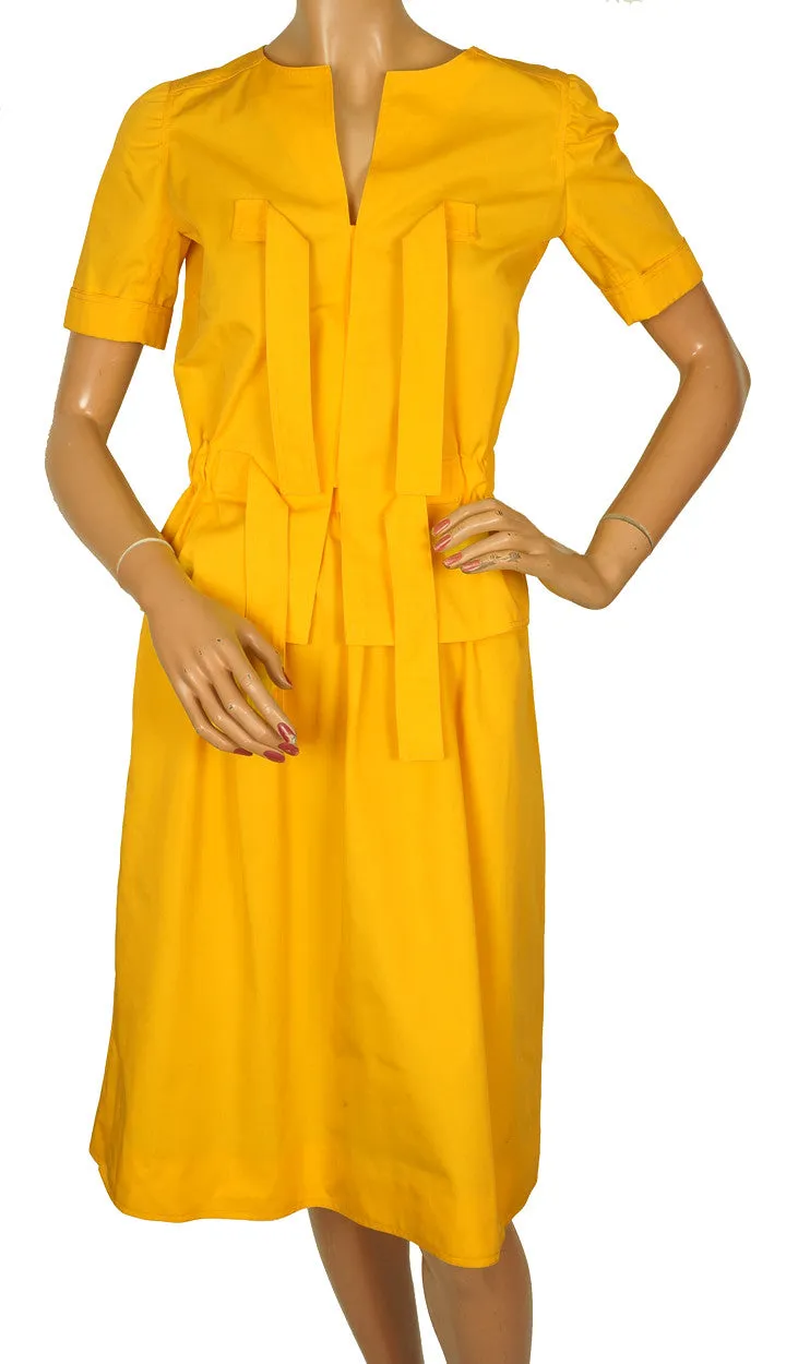 70s Vintage Top & Skirt Set by Andre Courreges in Bright Yellow Cotton Blend