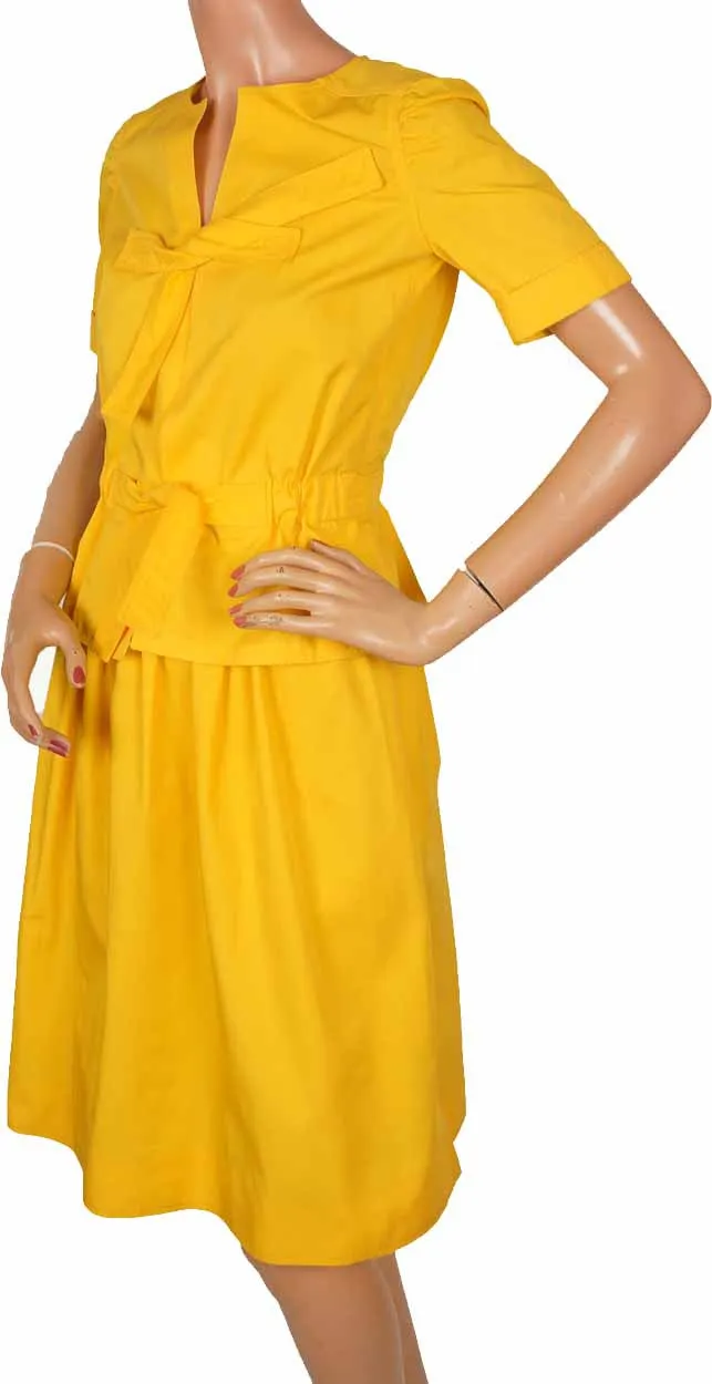 70s Vintage Top & Skirt Set by Andre Courreges in Bright Yellow Cotton Blend