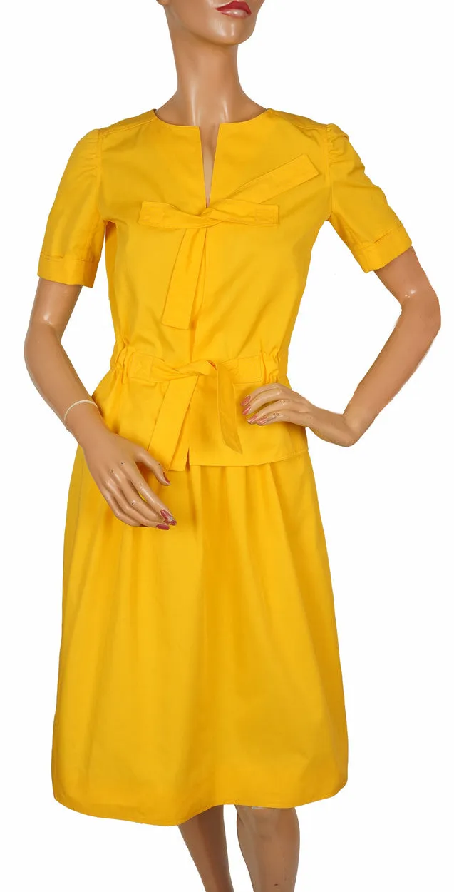 70s Vintage Top & Skirt Set by Andre Courreges in Bright Yellow Cotton Blend