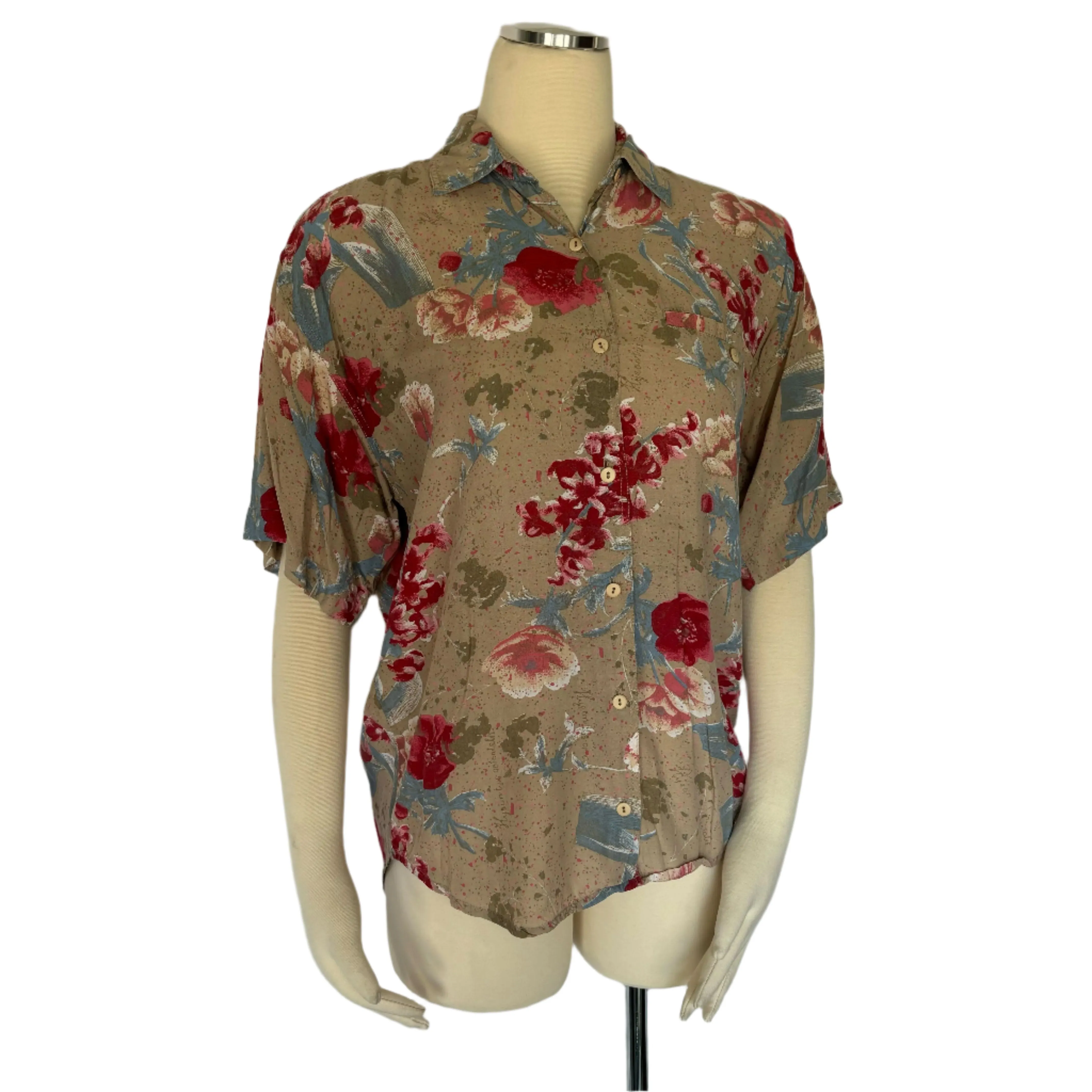 80's Rayon Floral Button Up