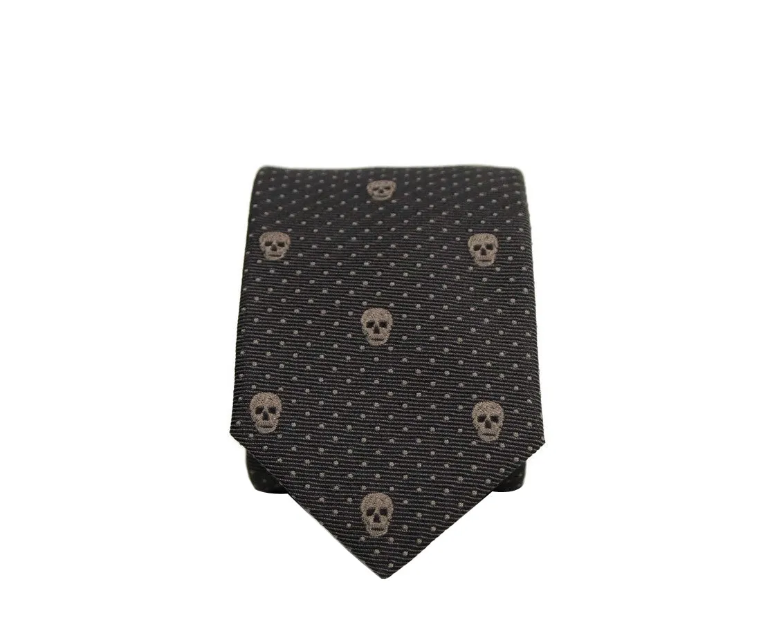 Alexander McQueen Men's Brown Skull Polka Dot Silk Tie (5 Cm)