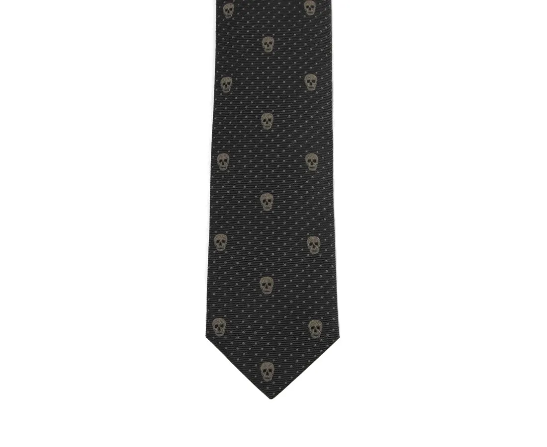 Alexander McQueen Men's Brown Skull Polka Dot Silk Tie (5 Cm)