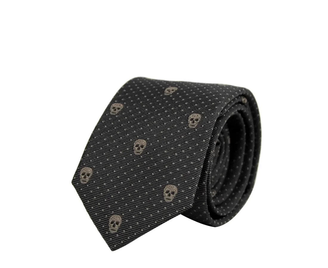 Alexander McQueen Men's Brown Skull Polka Dot Silk Tie (5 Cm)