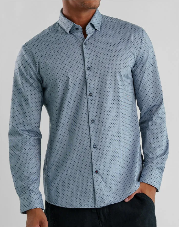 APEX - Medium Blue Micro Dot Long Sleeve Shirt