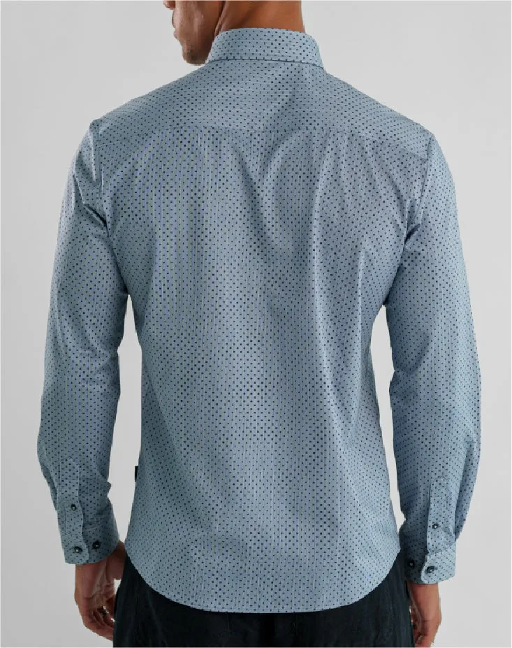 APEX - Medium Blue Micro Dot Long Sleeve Shirt