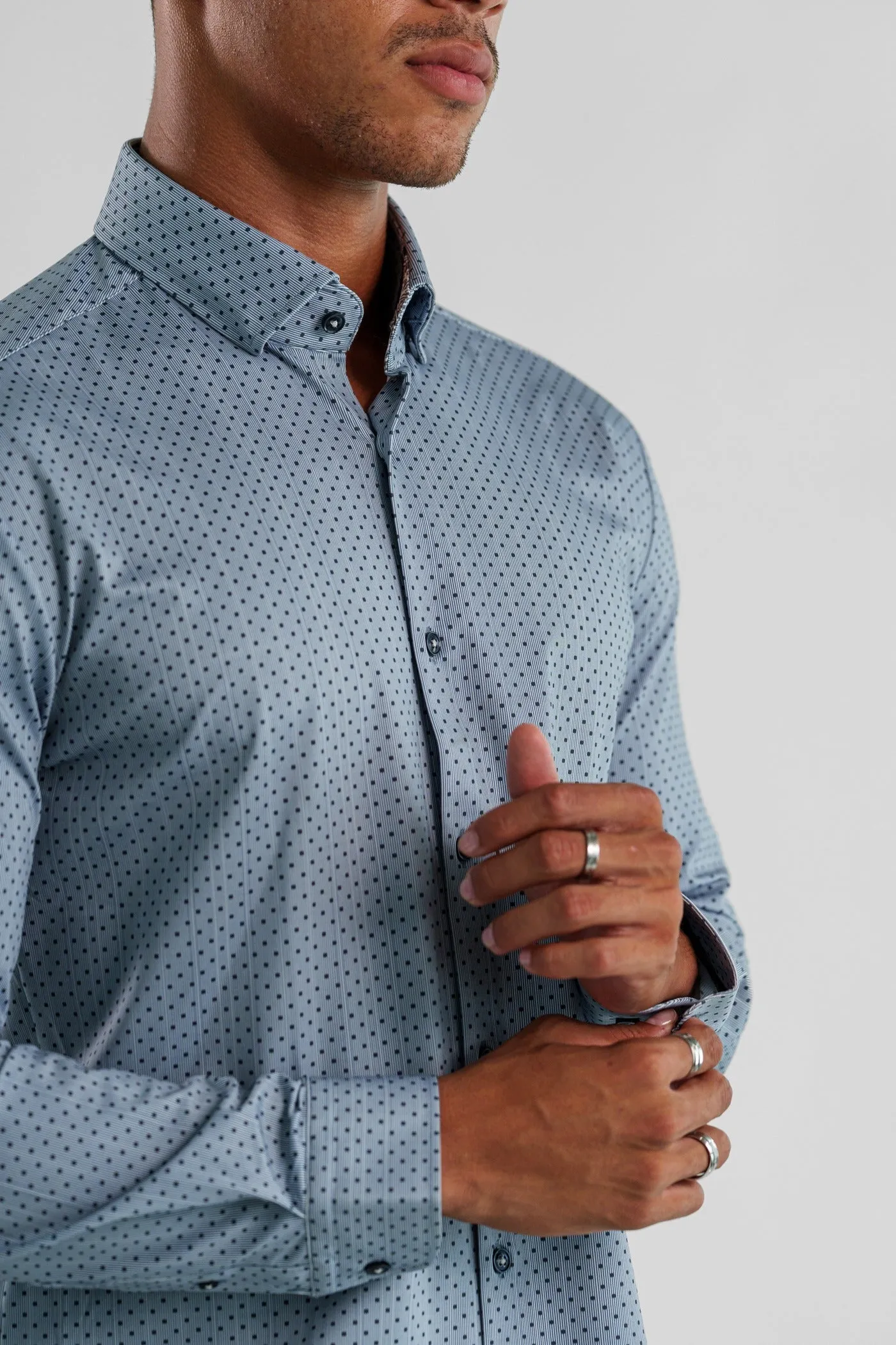 APEX - Medium Blue Micro Dot Long Sleeve Shirt