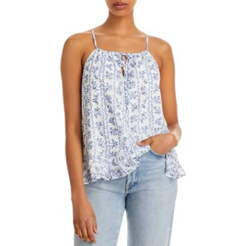 AQUA Ladies White & Blue Floral Print Slouch Top, Size XS, NWT!