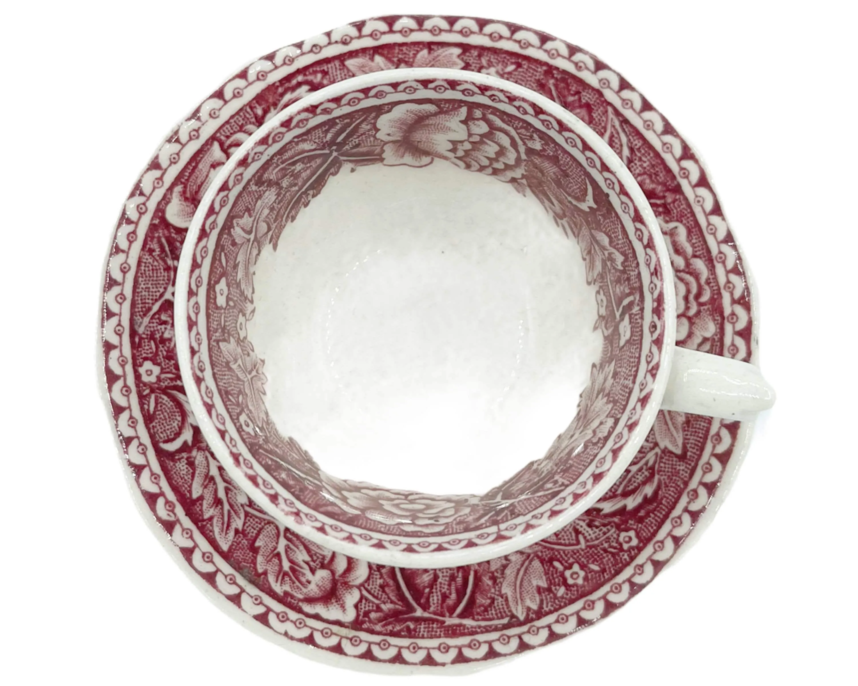 Arabia Finland Demitasse Cup Magenta Red Landscape Transfer Ware Cabin Castle