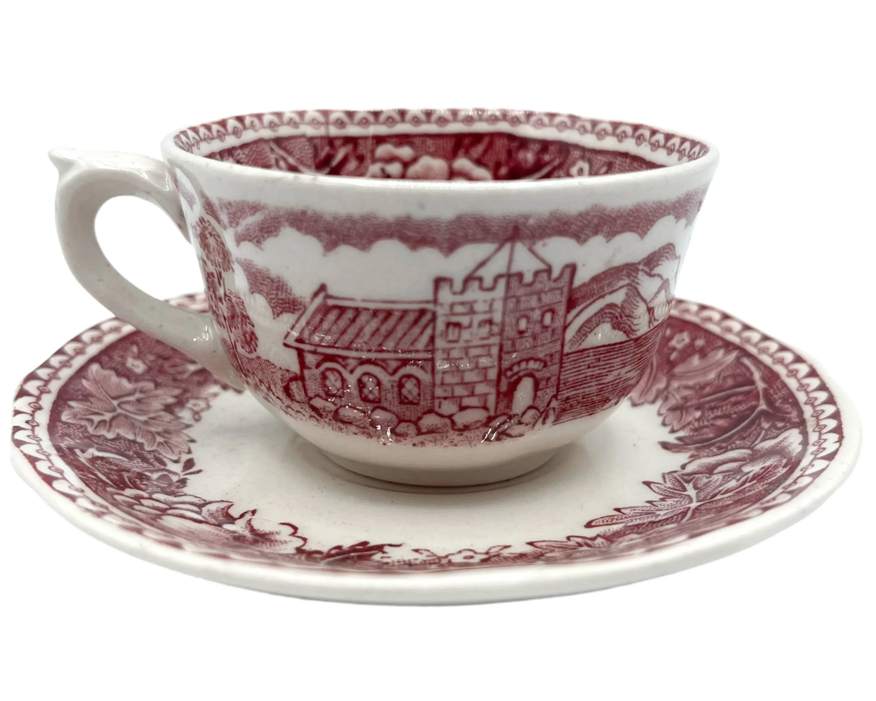 Arabia Finland Demitasse Cup Magenta Red Landscape Transfer Ware Cabin Castle