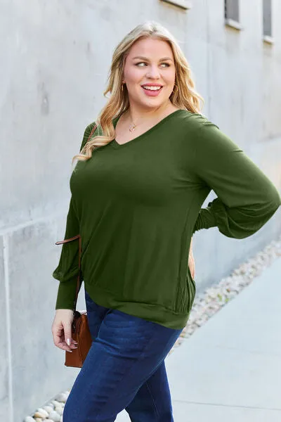 Basic Bae Full Size V-Neck Lantern Sleeve Blouse