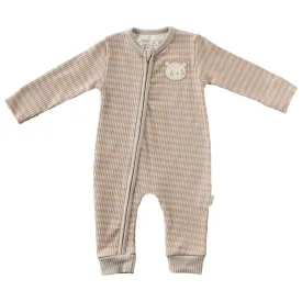 Beige Striped Bear Zip Romper