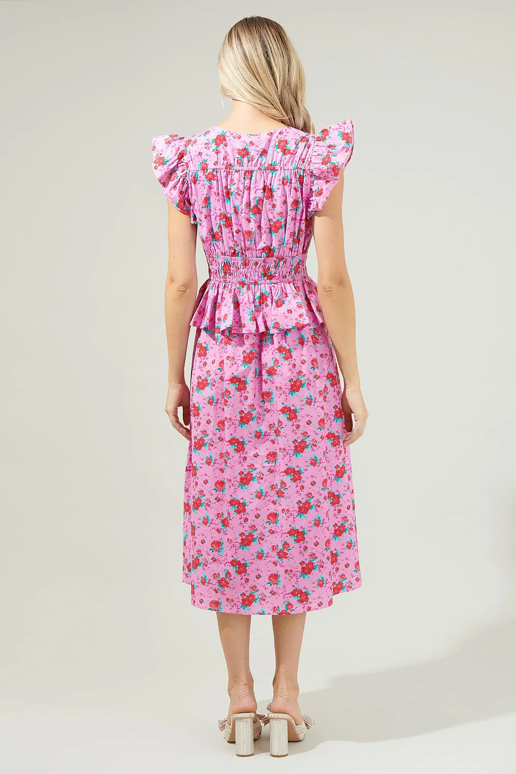 Berryglow Floral Smocked Midi Dress