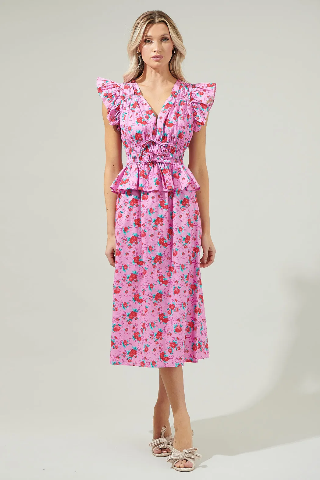 Berryglow Floral Smocked Midi Dress