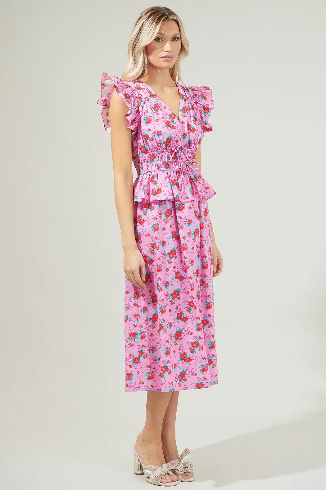 Berryglow Floral Smocked Midi Dress