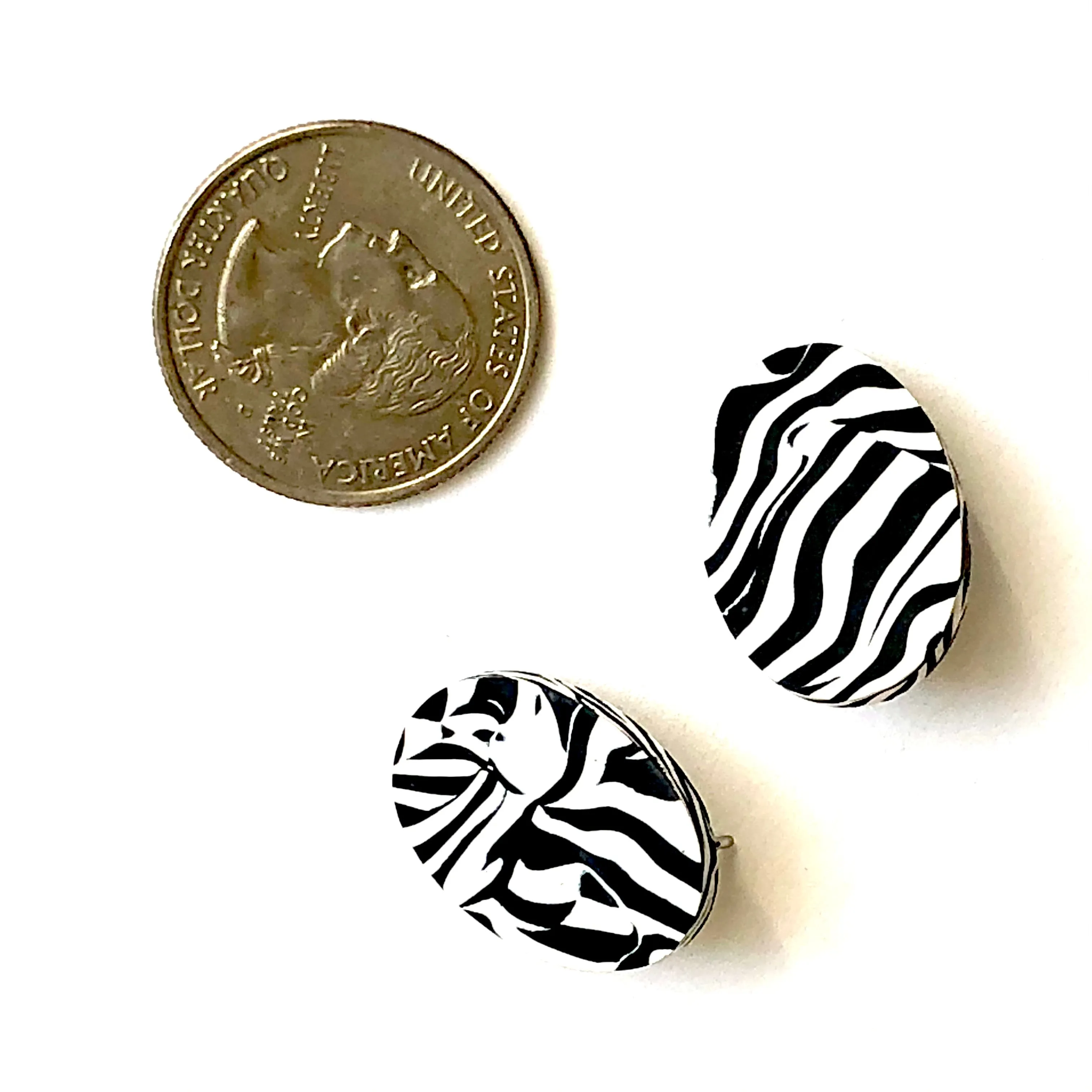 Black & White Zebra Stripe Oval Stud Earrings