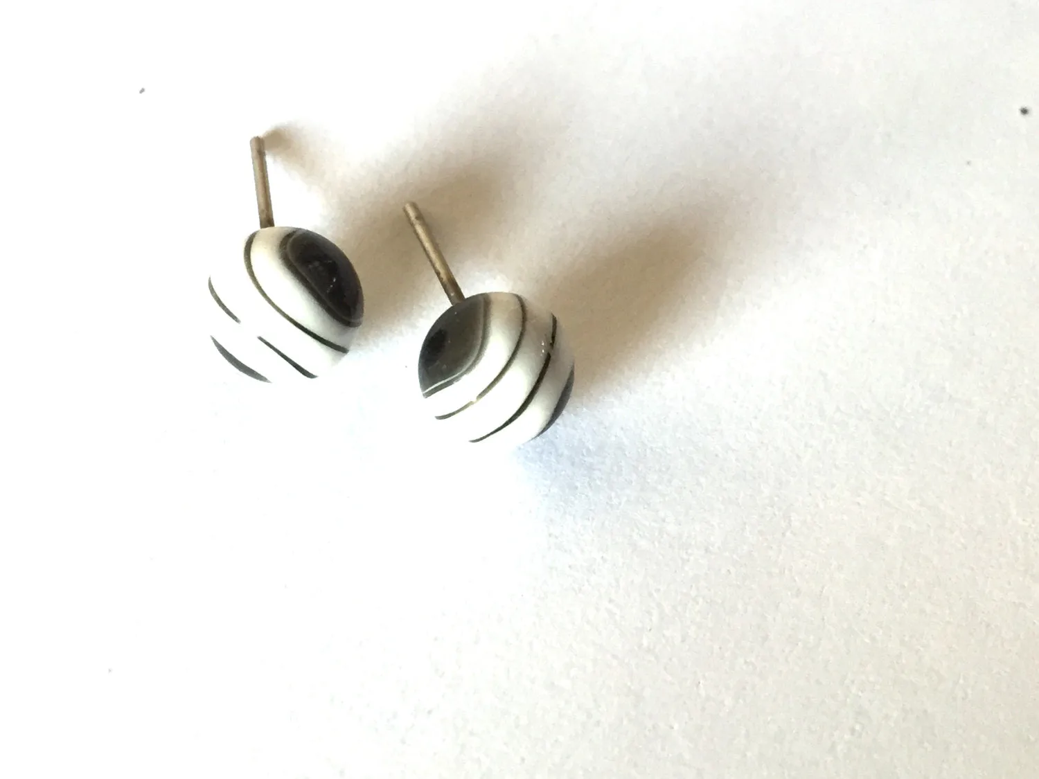 Black and White Marbled 8mm Stud Earrings