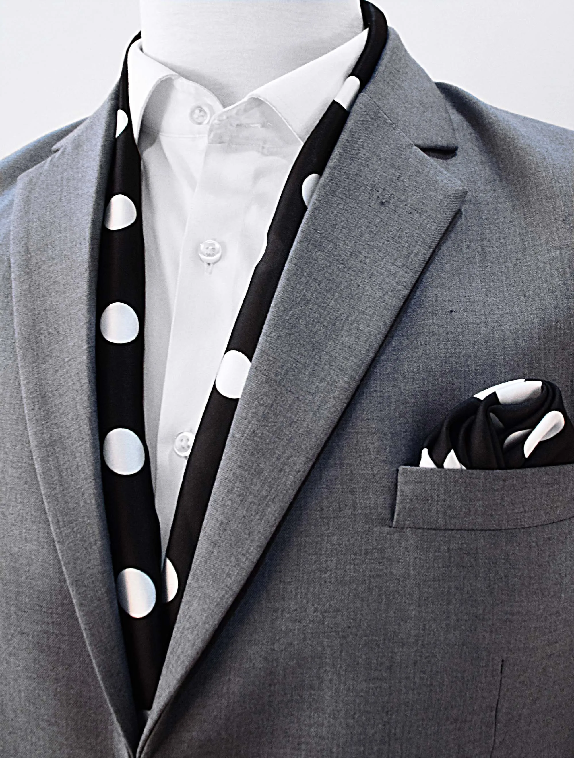 Black Midi Polka Dot Silk Scarf And Pocket Square Set