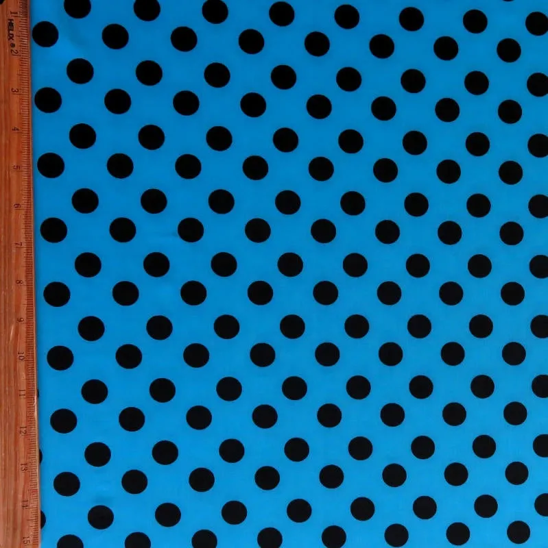 Black Polka Dots on Turquoise Blue Nylon Spandex Swimsuit Fabric