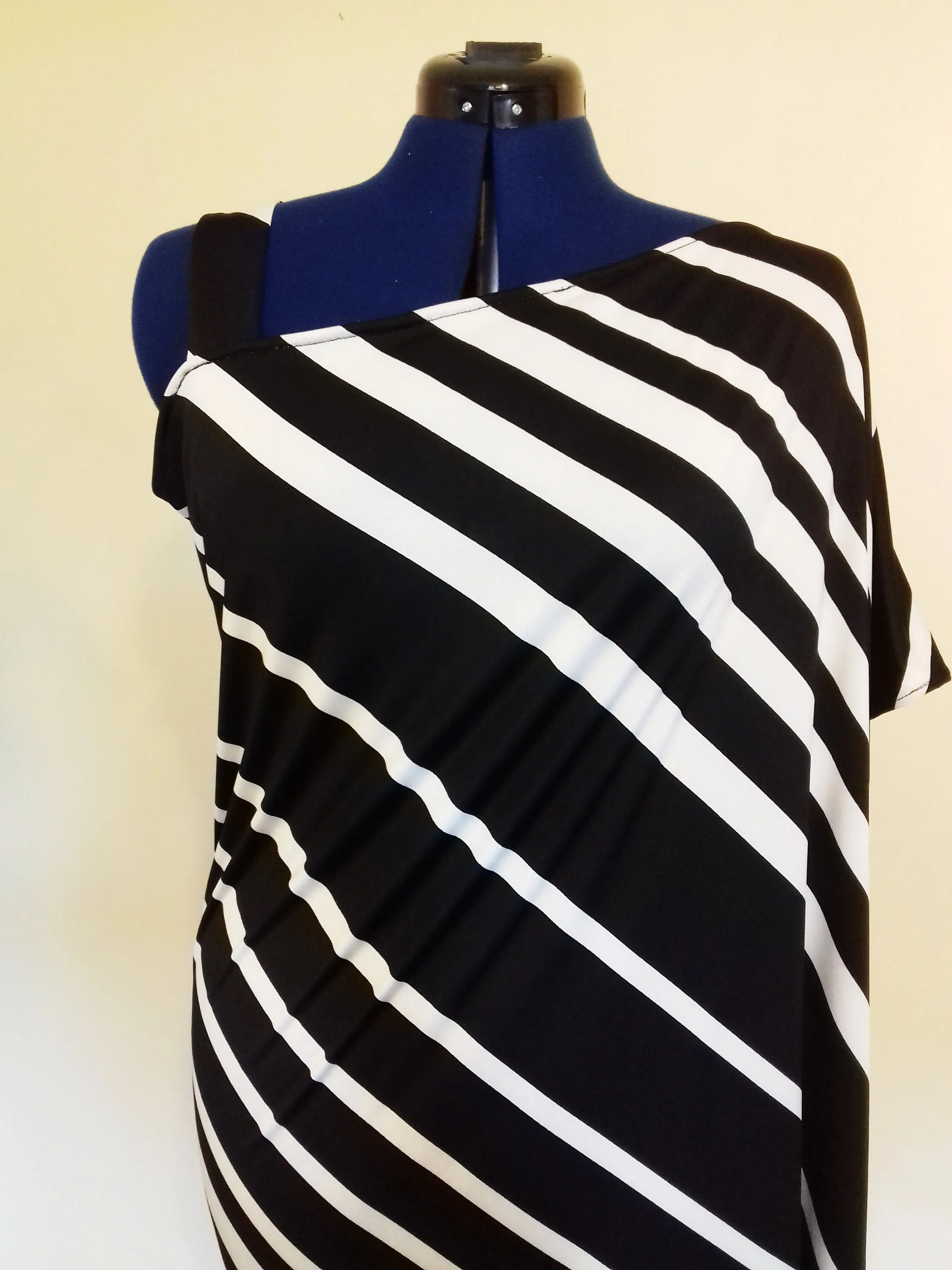 Black White Striped Cold Shoulder Summer Dress