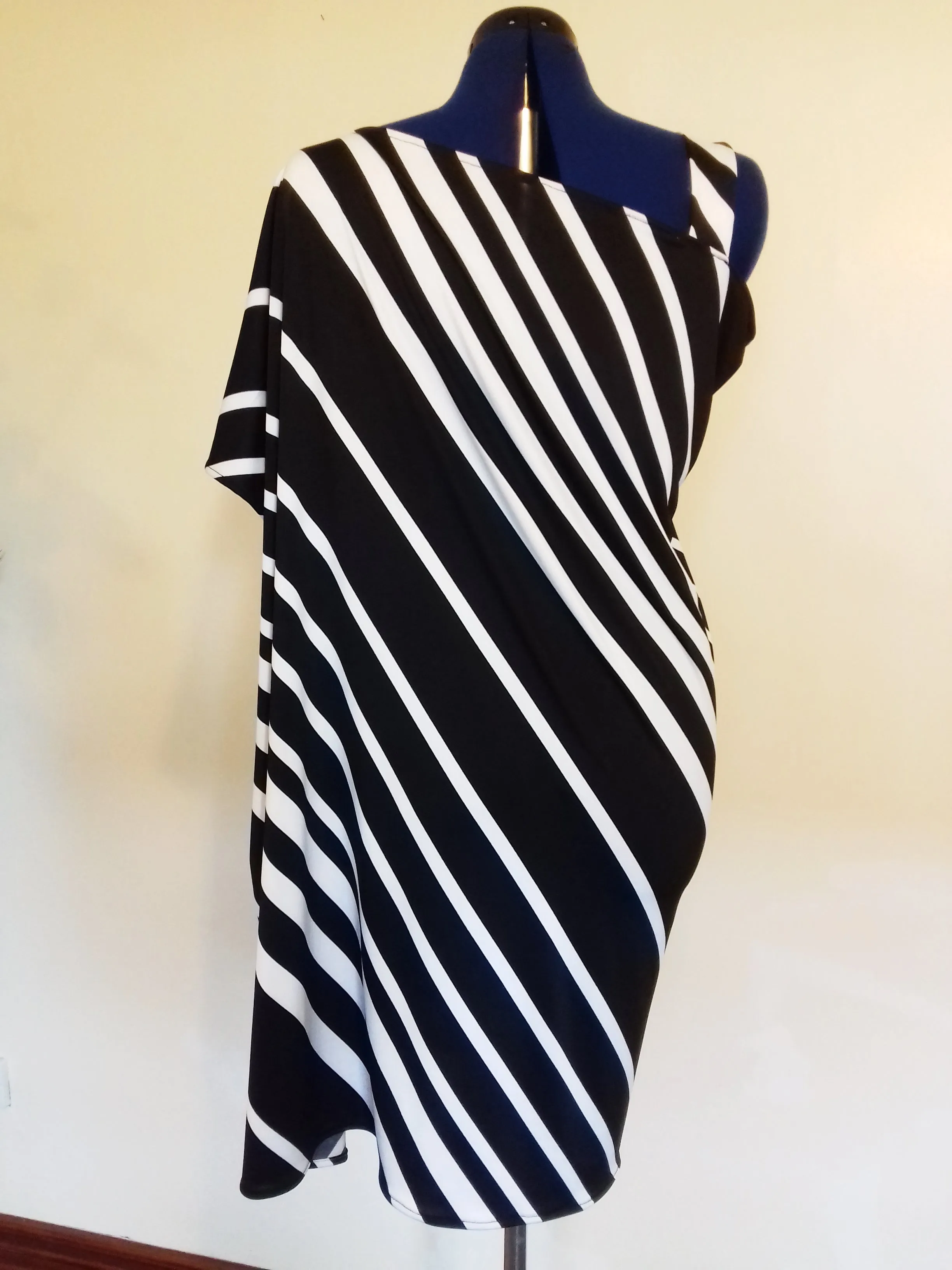 Black White Striped Cold Shoulder Summer Dress