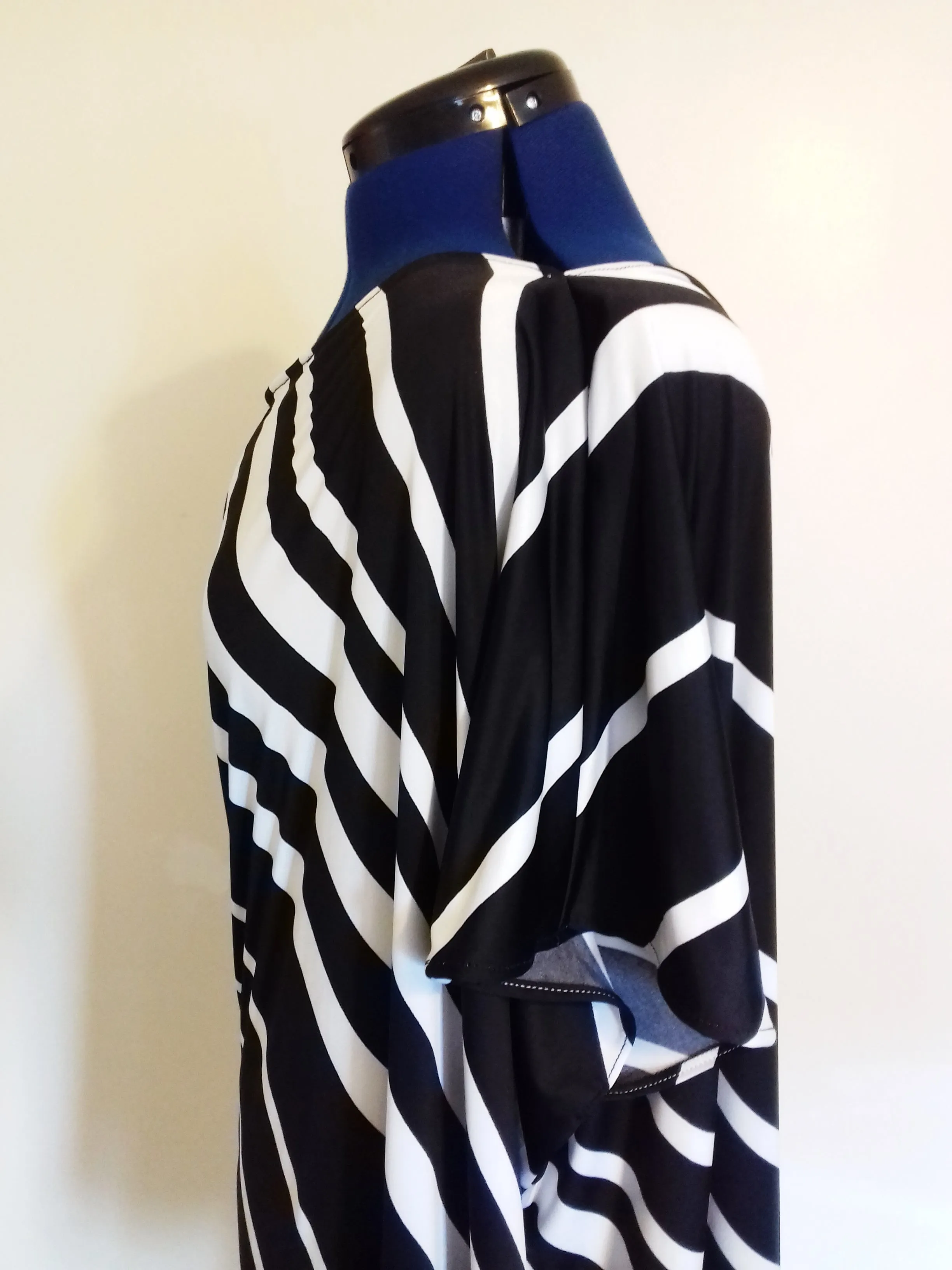 Black White Striped Cold Shoulder Summer Dress