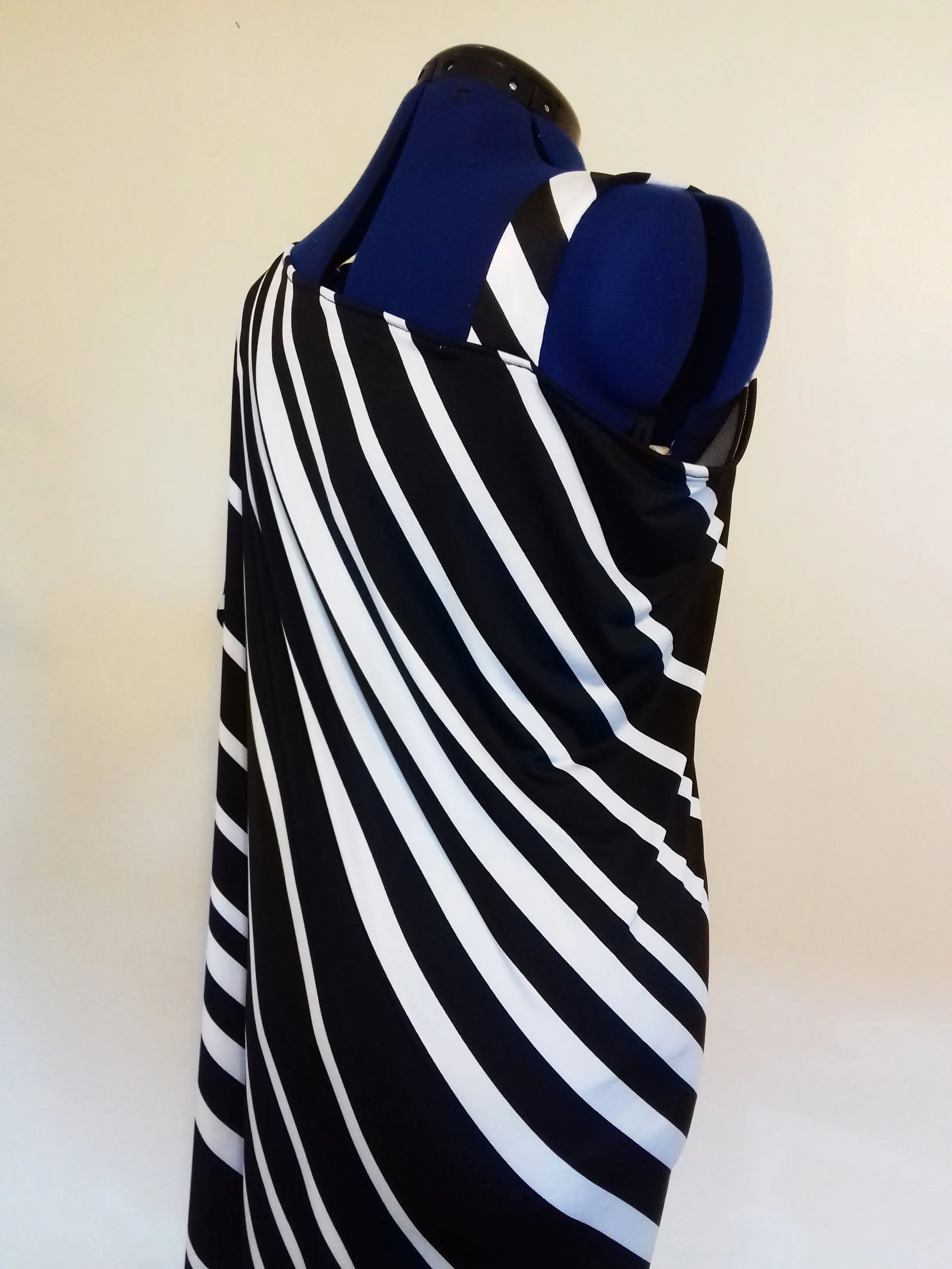 Black White Striped Cold Shoulder Summer Dress