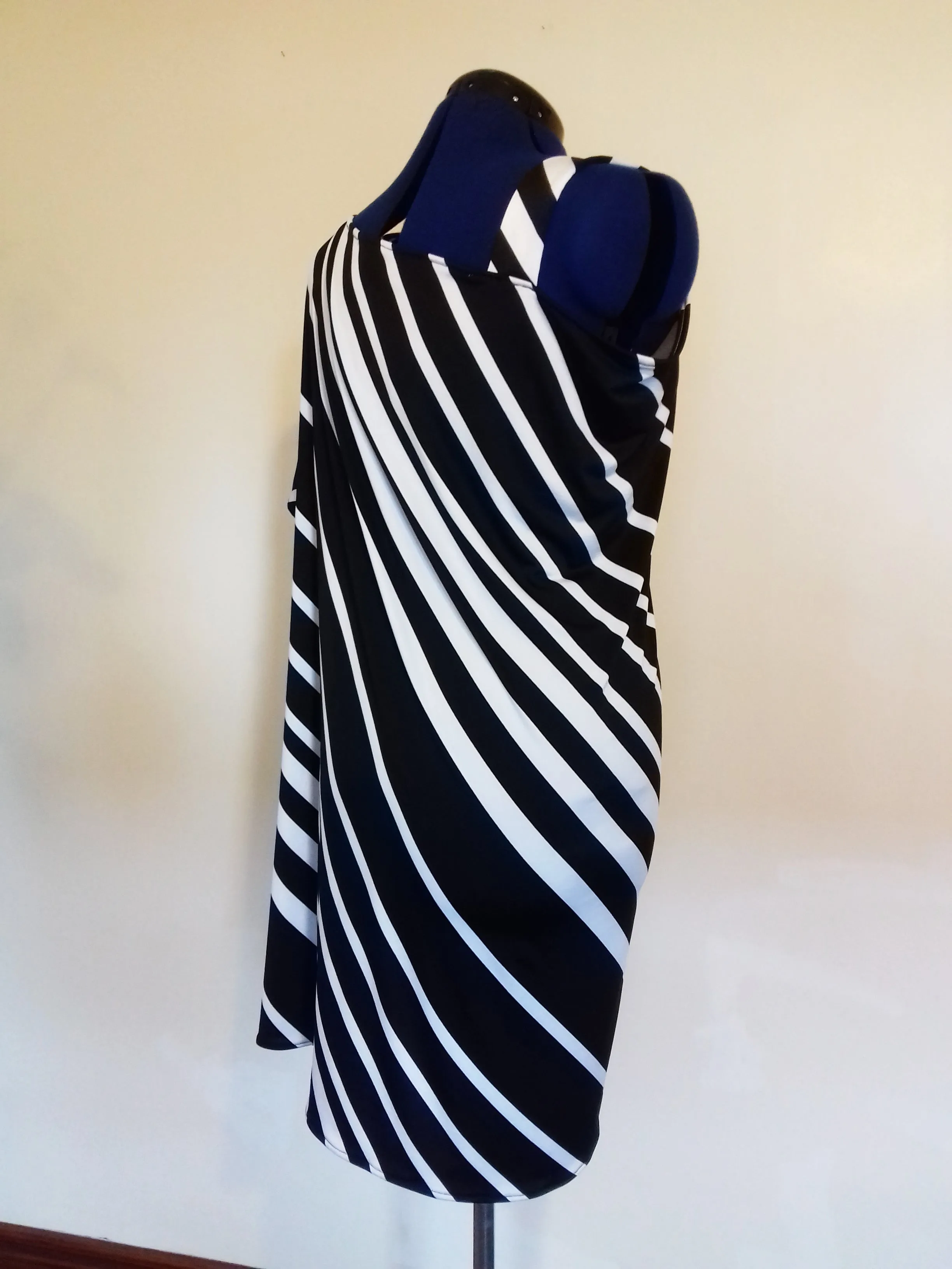 Black White Striped Cold Shoulder Summer Dress