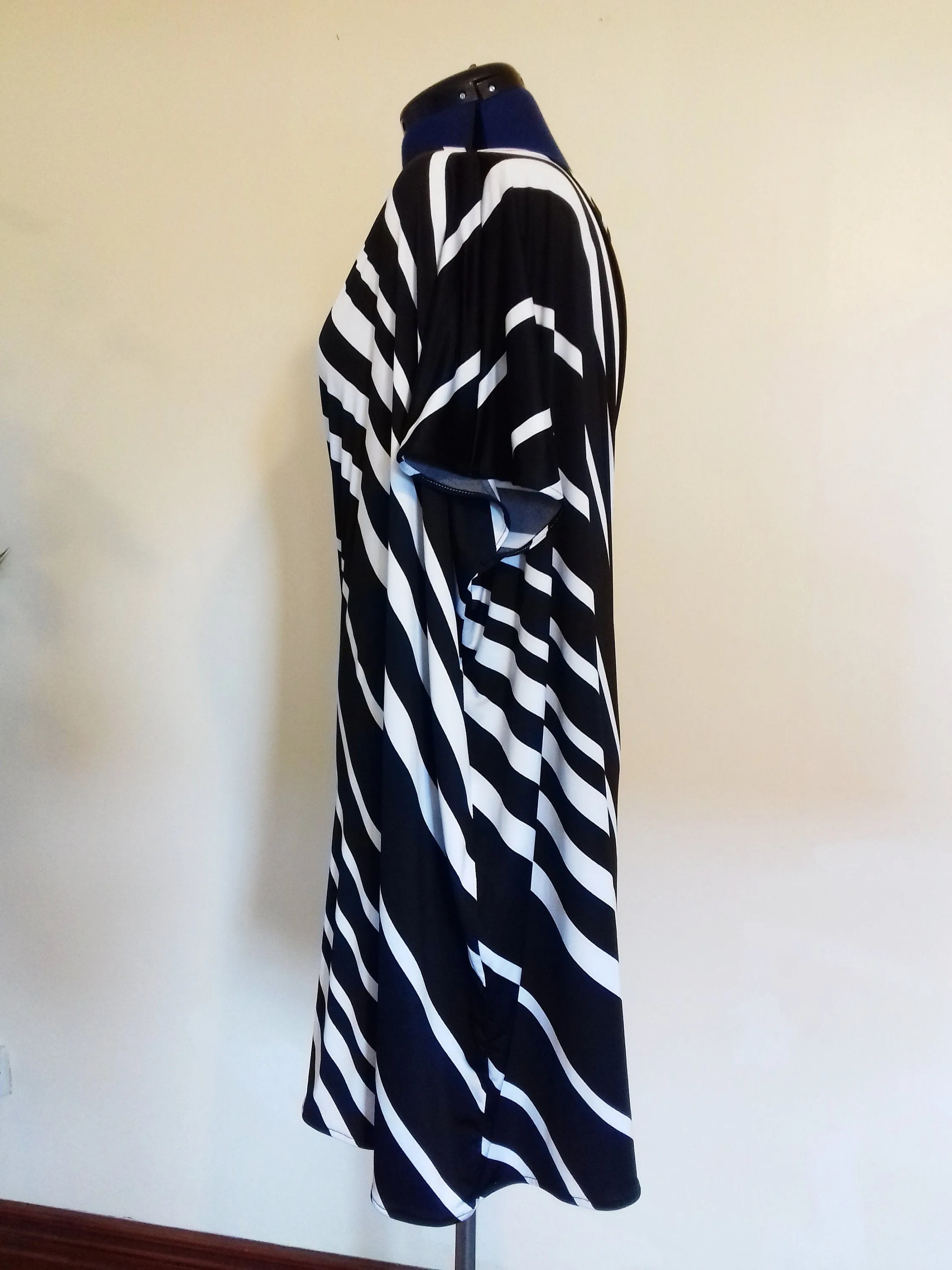 Black White Striped Cold Shoulder Summer Dress