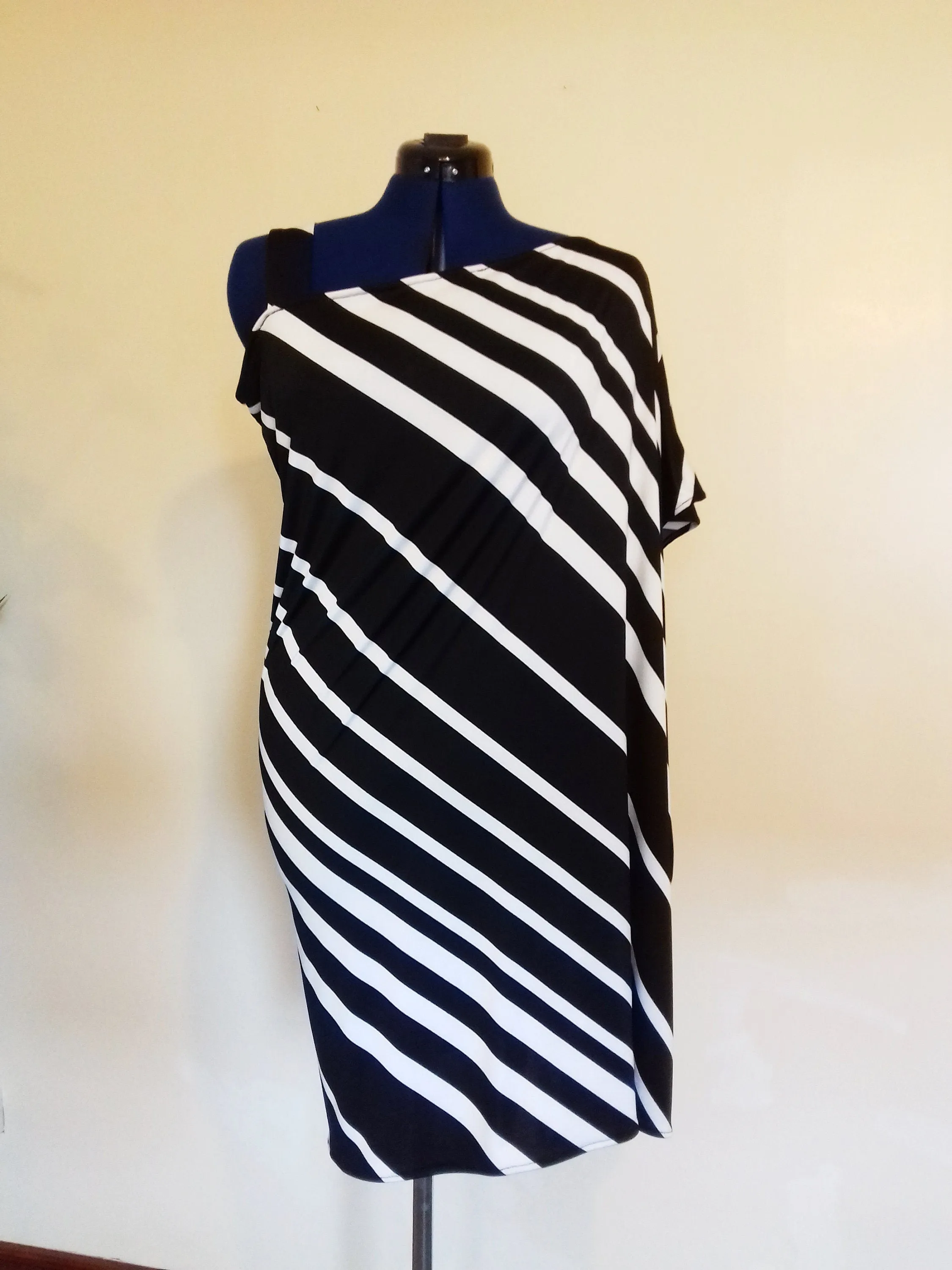 Black White Striped Cold Shoulder Summer Dress