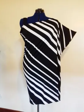 Black White Striped Cold Shoulder Summer Dress