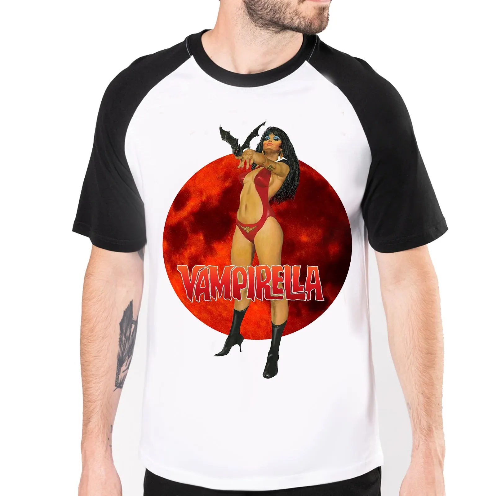 Blood Moon Vampirella - Classic Vampire Comic Strip - Baseball T-Shirt