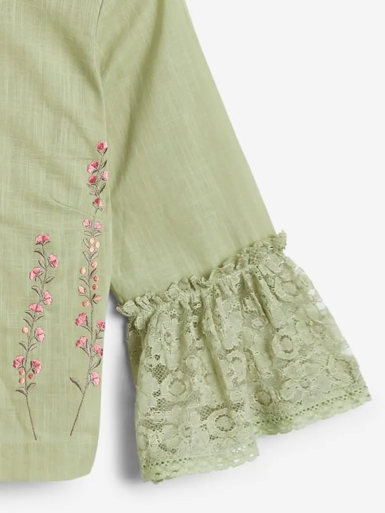 Bombay Paisley Green Embroidered Ethnic Top