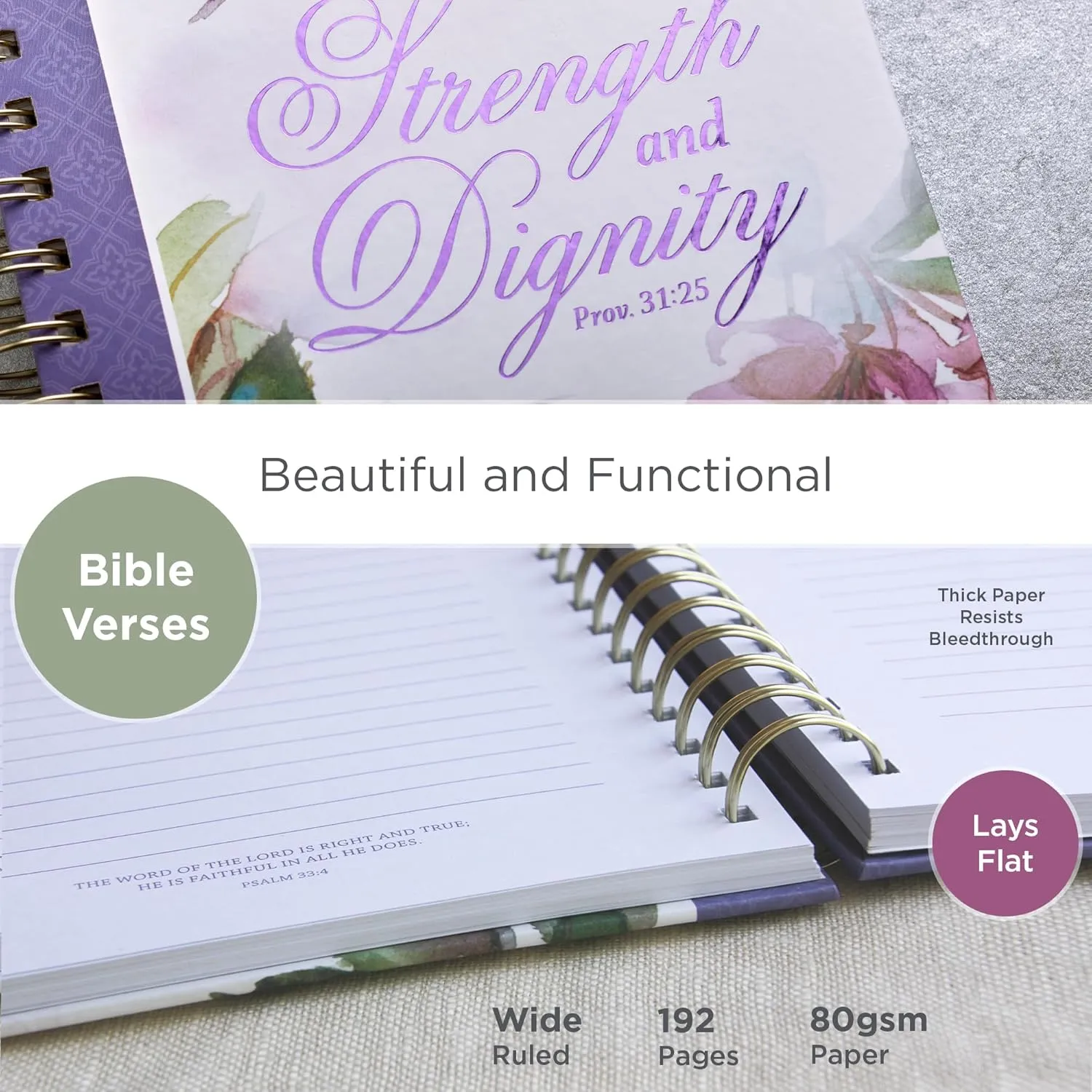 Book Journal Spiral Bound Strength & Dignity Purple Hummingbird Jlw189