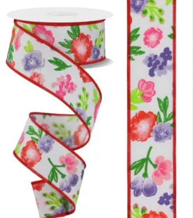 Brights pink, purple, and coral flowers wired 1.5” ribbon