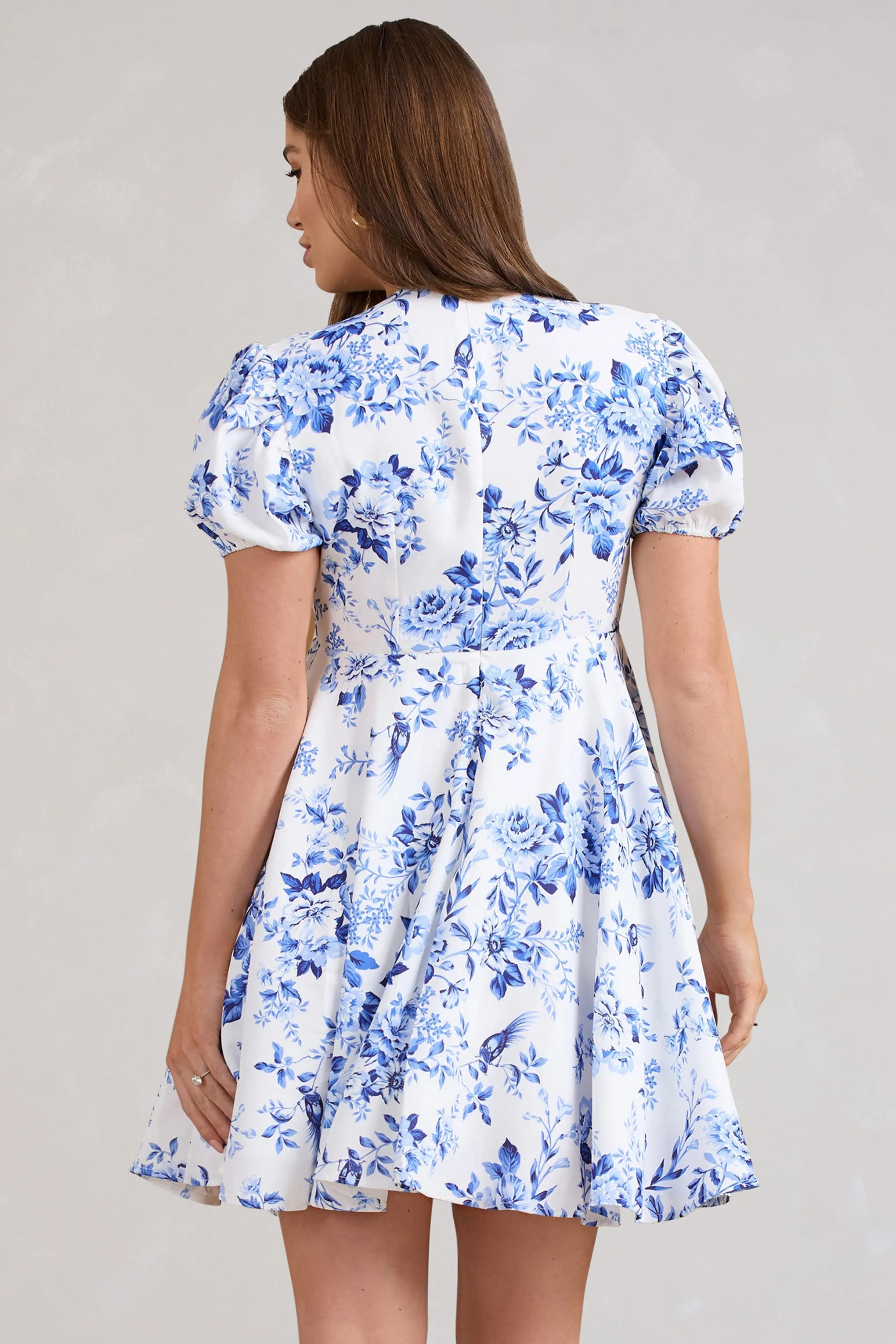 By The Cypress | Blue Floral Maternity V-Neck Puff-Sleeved Buttoned Mini Dress