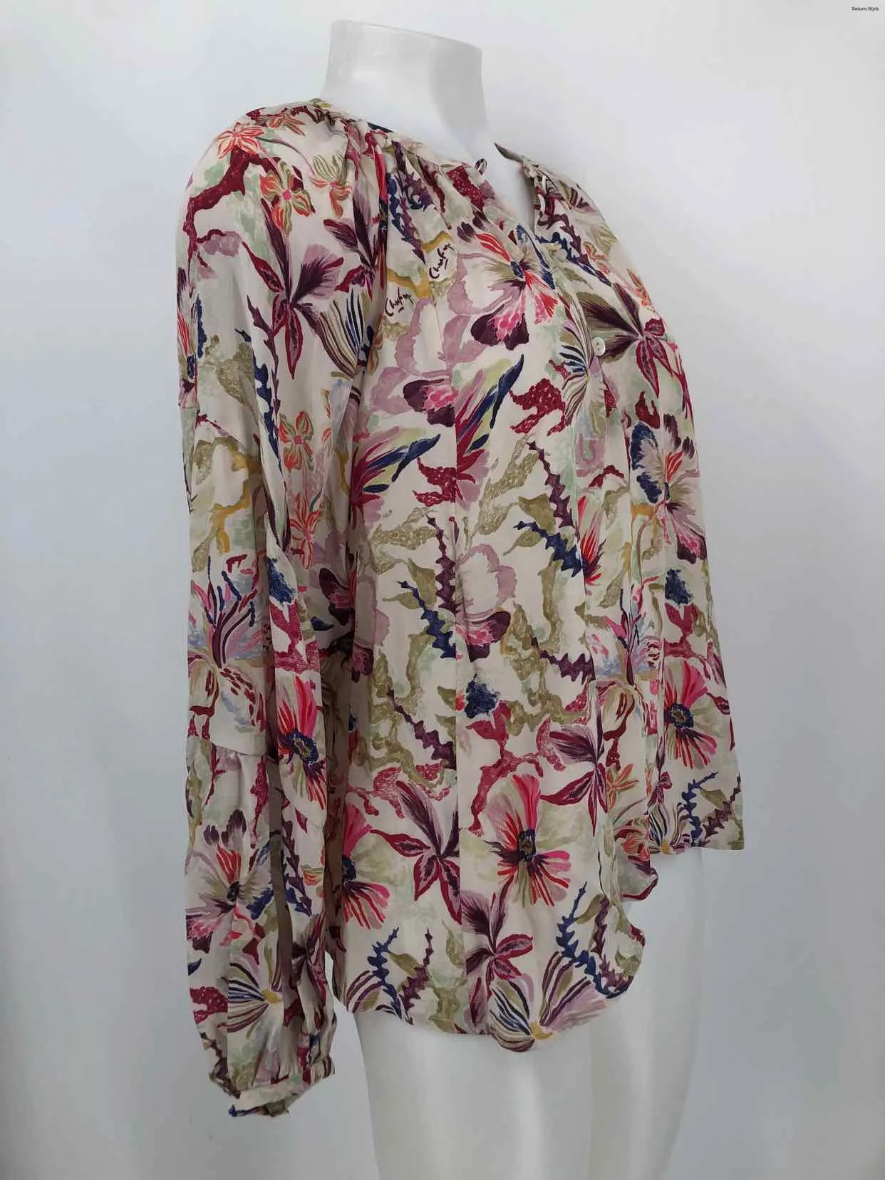 CHUFY MY AUSSIE DAYS Cream Purple Multi Silk Floral Longsleeve Top