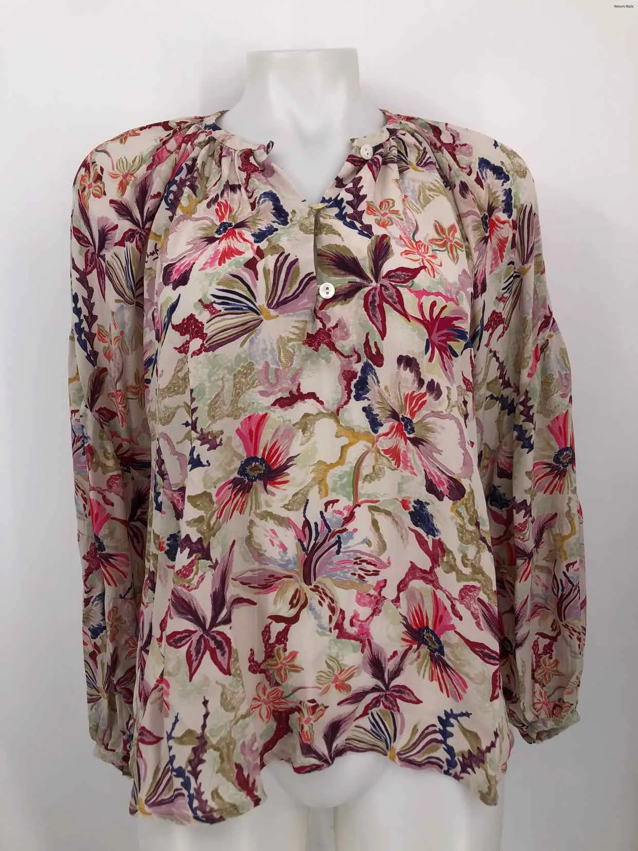 CHUFY MY AUSSIE DAYS Cream Purple Multi Silk Floral Longsleeve Top