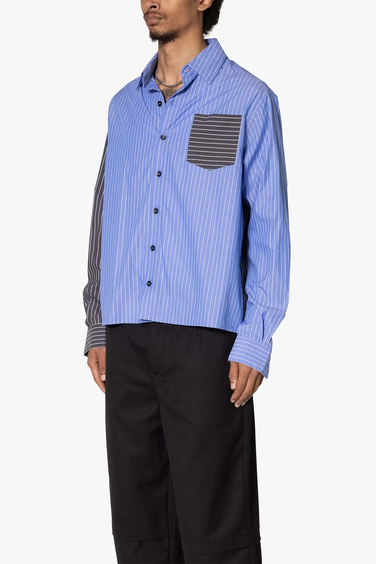 Contrast Sleeve Striped Shirt - Blue