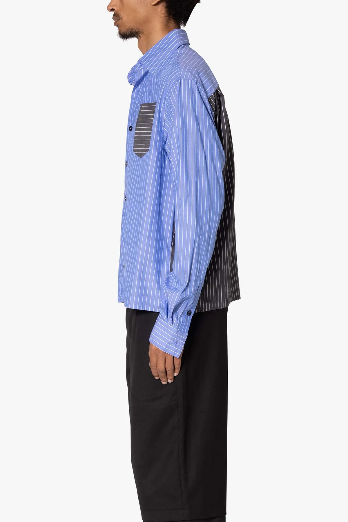 Contrast Sleeve Striped Shirt - Blue