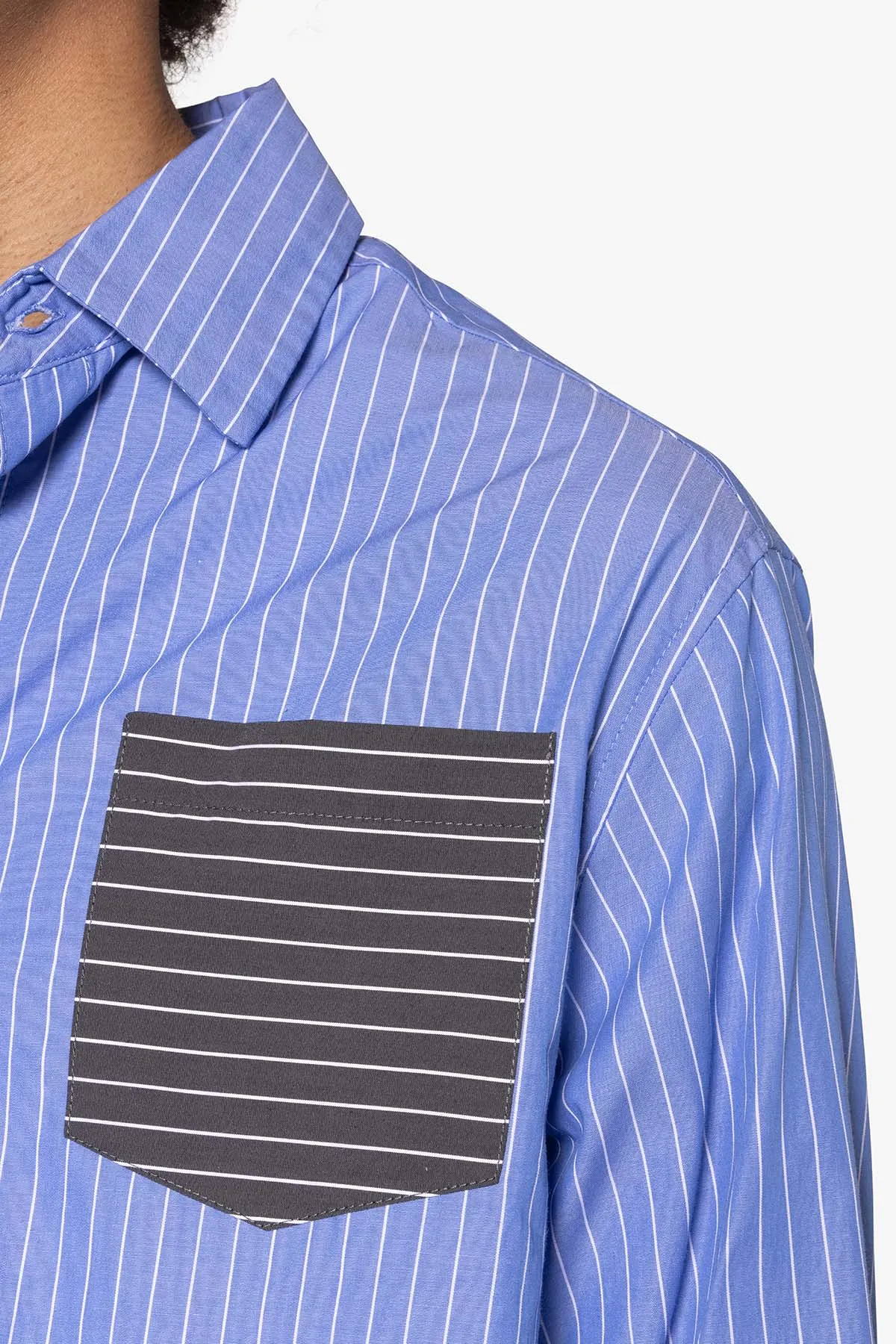 Contrast Sleeve Striped Shirt - Blue