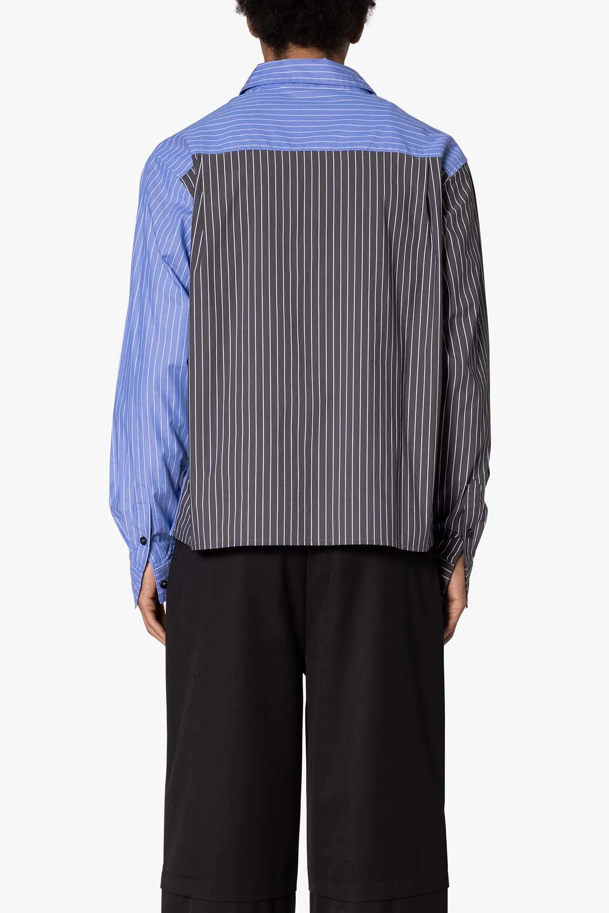 Contrast Sleeve Striped Shirt - Blue