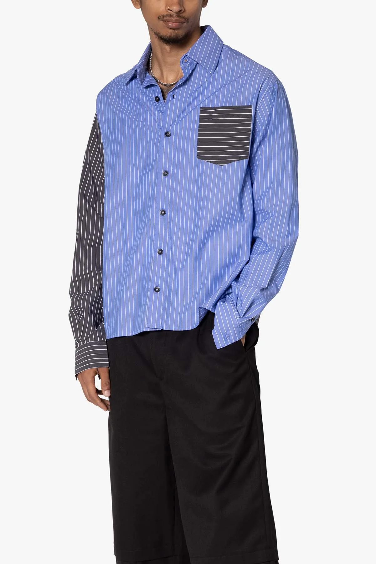 Contrast Sleeve Striped Shirt - Blue