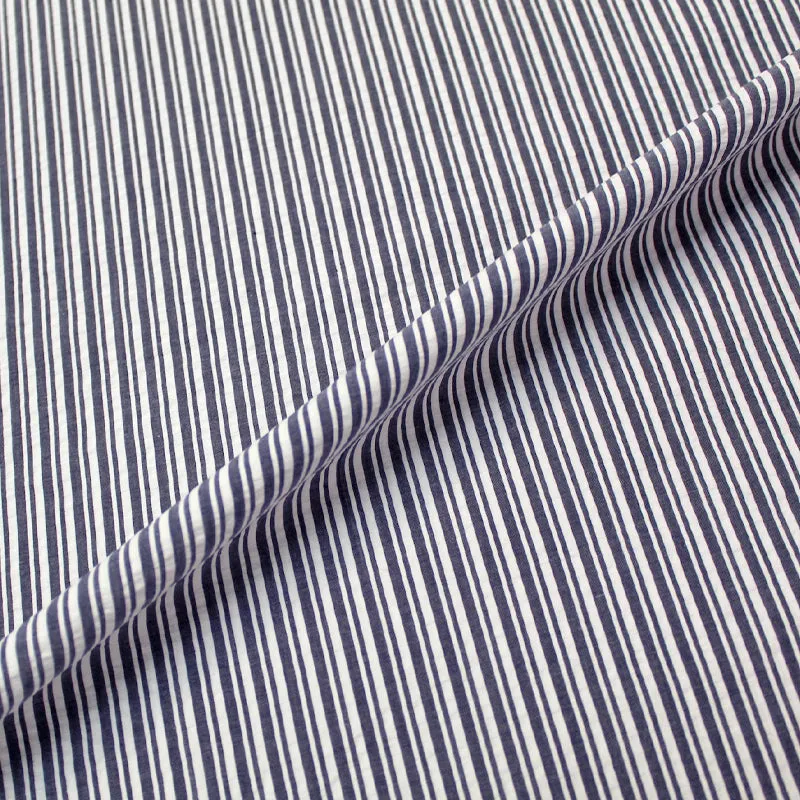 Cotton Dressmaking Seersucker Close Stripe - Grey Blue and White