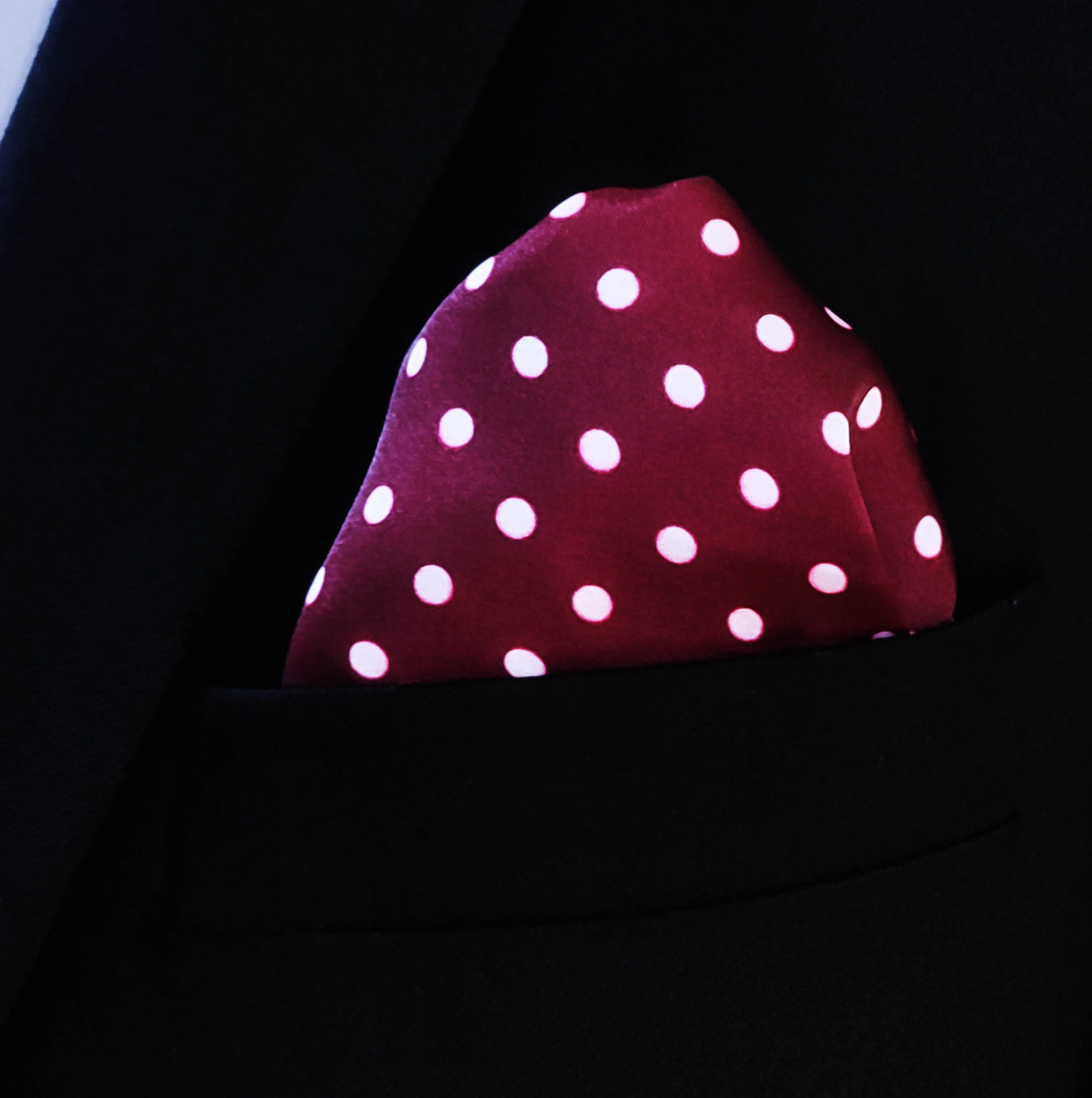 DARK MAROON WITH WHITE POLKA DROPS - SILK pocket squares