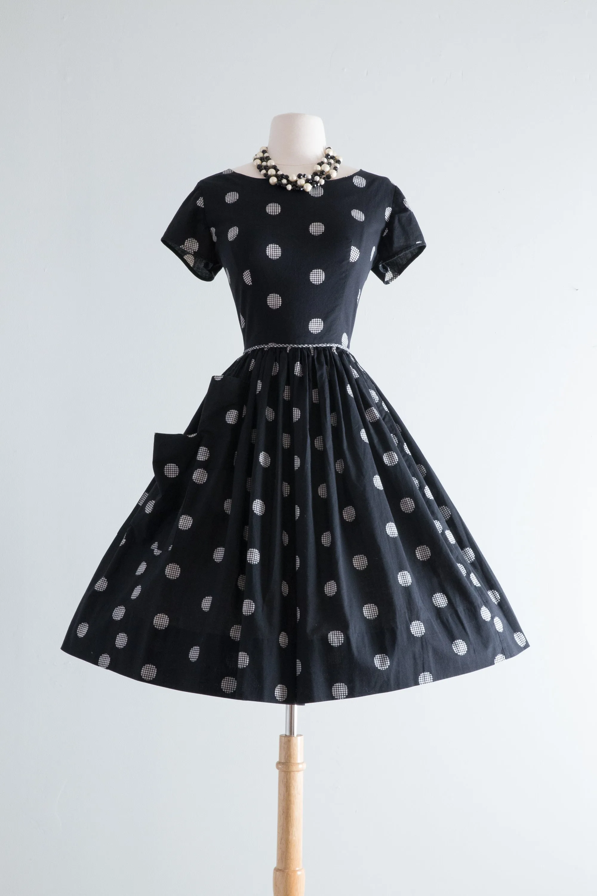 Darling 1950's Polka Dot Cotton Dress By Kay Whitney / Waist 28