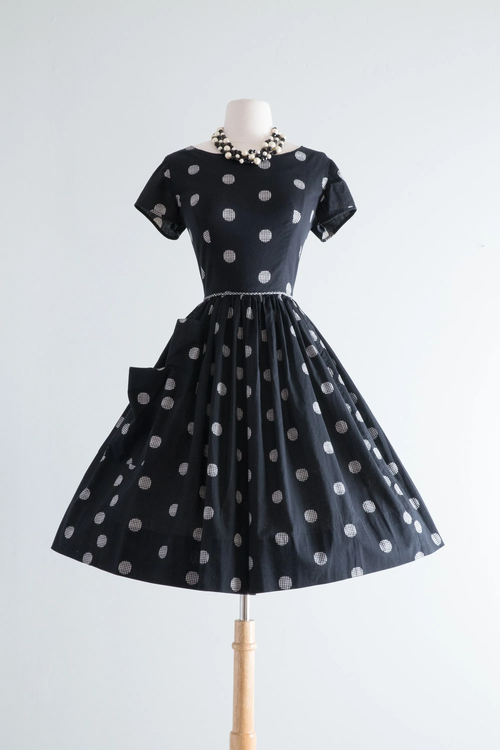 Darling 1950's Polka Dot Cotton Dress By Kay Whitney / Waist 28