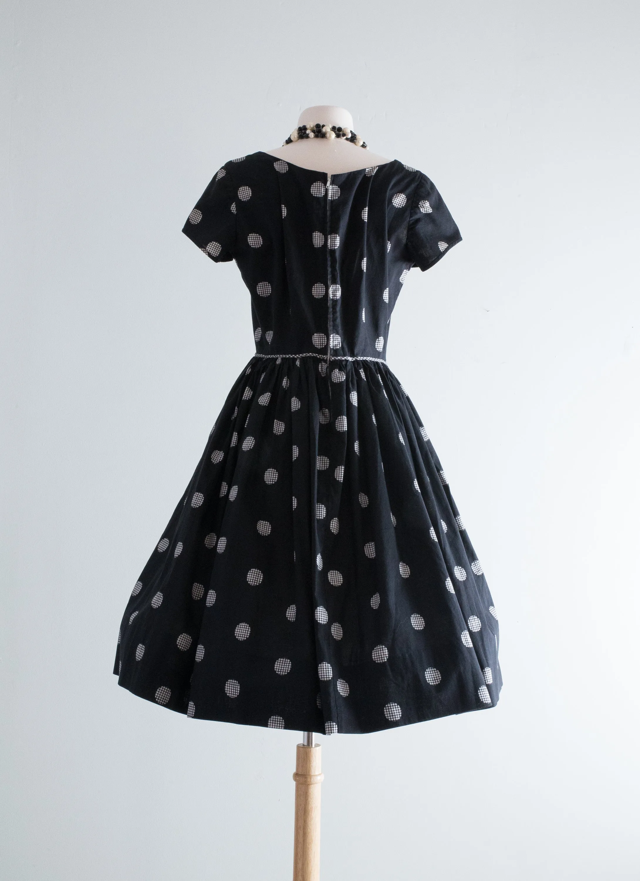 Darling 1950's Polka Dot Cotton Dress By Kay Whitney / Waist 28