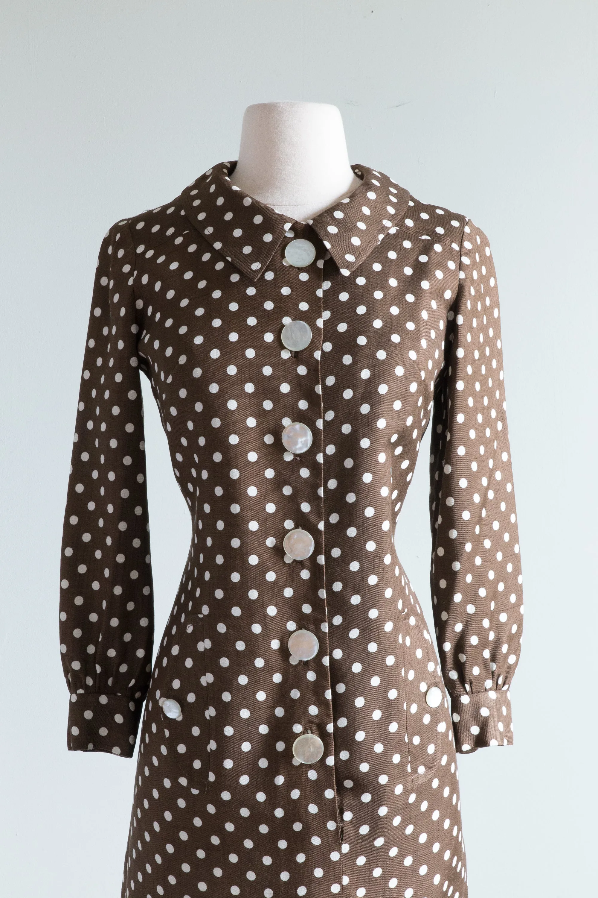 Darling 1960's MOD Polka Dot Day Dress With Pockets / Small